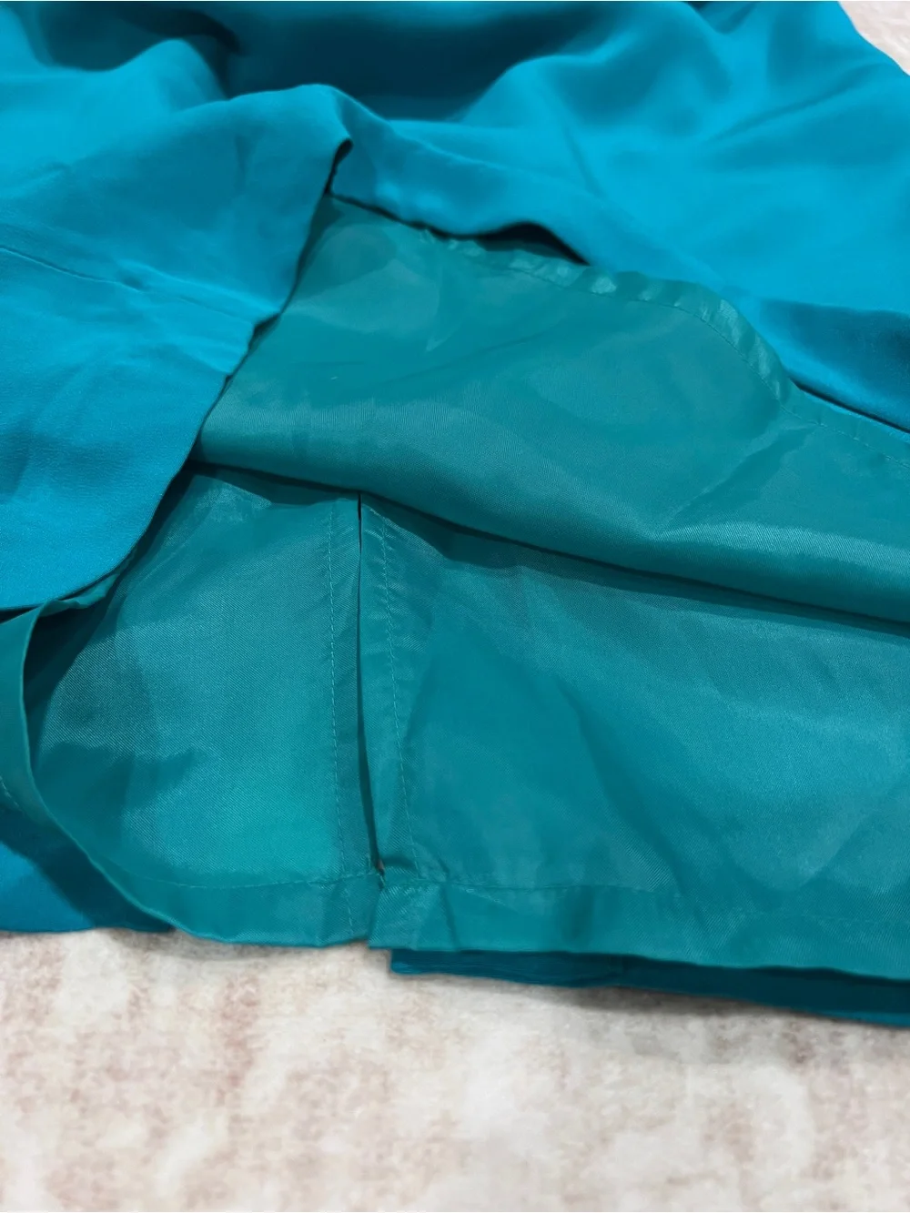 Vintage Adrianna Papell 100% Silk Teal Midi Skirt Pockets 6